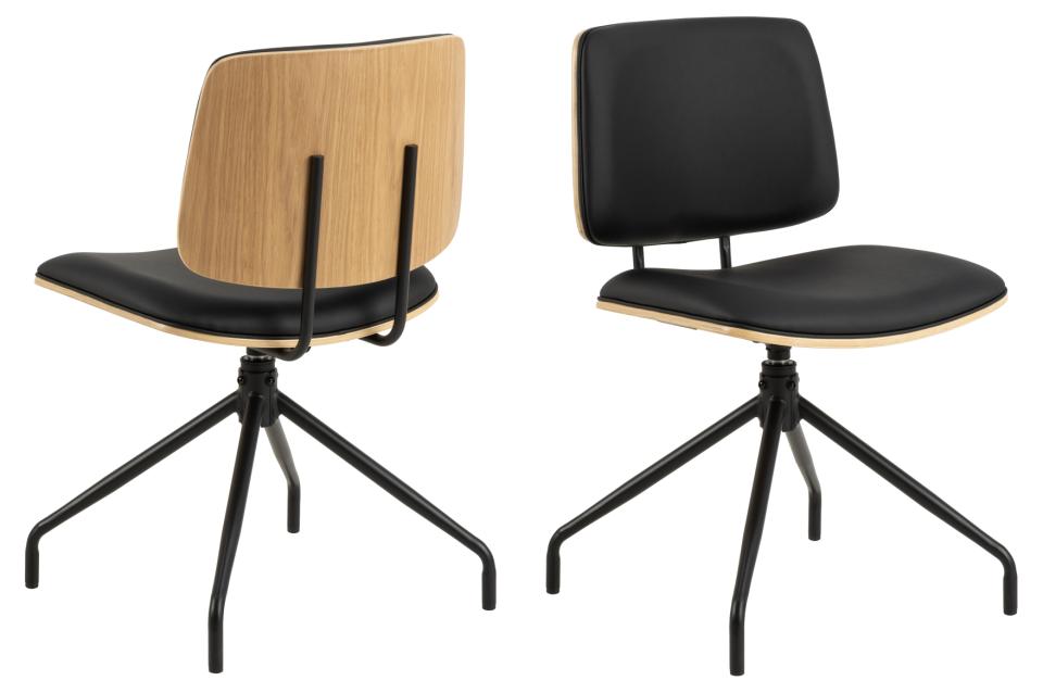 Owen Oak Swivel Dining Chair Set Of 2 Comfortable Black Leather Designer Chairs With Solid Metal Base