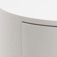 Load image into Gallery viewer, Close-up of a light gray cabinet or side table showing the top edge, front panel, and a subtle seam detail.