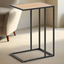 Load image into Gallery viewer, Over Arm C Shape Rectangle Side Table With Paper Oak Top And Metal Base 43x35cm