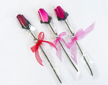 Load image into Gallery viewer, Single Wooden Rose Bud in Cellophane and Ribbon - Choose from 20 Colours