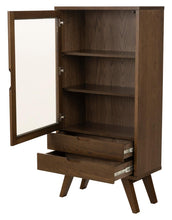 Load image into Gallery viewer, A-Line Deluxe Display Cabinet Brown Oak With Glass Door And 2 Storage Drawers 72x36x145cm