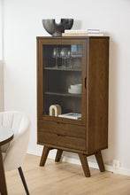 Load image into Gallery viewer, A-Line Deluxe Display Cabinet Brown Oak With Glass Door And 2 Storage Drawers 72x36x145cm