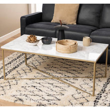 Load image into Gallery viewer, Alisma Rectangle Marble Coffee Table With Brass Base 120 x 60 cm