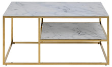 Load image into Gallery viewer, Alisma Rectangle Coffee Table In White Marble Glass And Gold Base 90x60cm