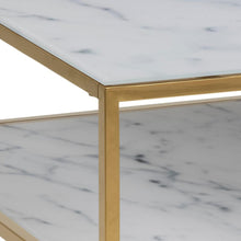 Load image into Gallery viewer, Alisma Rectangle Coffee Table In White Marble Glass And Gold Base 90x60cm
