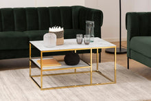 Load image into Gallery viewer, Alisma Rectangle Coffee Table In White Marble Glass And Gold Base 90x60cm