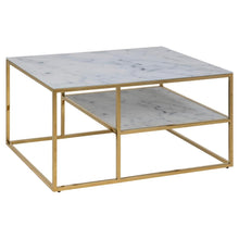 Load image into Gallery viewer, Alisma Rectangle Coffee Table In White Marble Glass And Gold Base 90x60cm