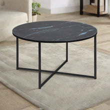 Load image into Gallery viewer, Alisma Designer Coffee Table Black Marble Print Round Glass Metal Frame 80cm