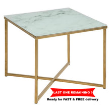 Load image into Gallery viewer, Alisma Square Side Table With A White Marble Look Top And Gold Base 50cm