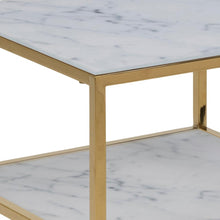 Load image into Gallery viewer, Alisma White Marble Bedside Table With Gold Metal Frame And Shelf