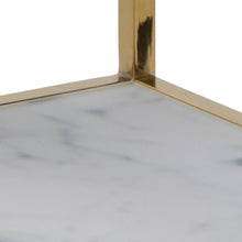Load image into Gallery viewer, Alisma White Marble Bedside Table With Gold Metal Frame And Shelf