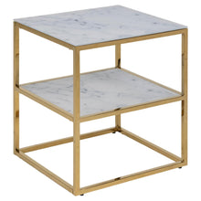 Load image into Gallery viewer, Alisma White Marble Bedside Table With Gold Metal Frame And Shelf
