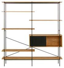 Load image into Gallery viewer, Angus Large Bookcase Shelving Unit With 5 Oak Shelves And Black Metal Frame 172x27x188 cm