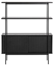 Load image into Gallery viewer, Angus Bookcase Shelving Unit With Sliding Doors Black Shelves And Steel Frame 94x27x114 cm
