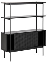 Load image into Gallery viewer, Angus Bookcase Shelving Unit With Sliding Doors Black Shelves And Steel Frame 94x27x114 cm