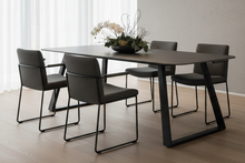Load image into Gallery viewer, Antalaya Rectangle Ceramic Dining Table In Black With Solid Metal Base 180cm