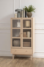 Load image into Gallery viewer, Aston Display Cabinet In White Oak With 2 Glass Doors, Shelves And Drawer 145x80x40 cm