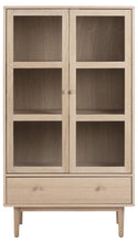 Load image into Gallery viewer, Aston Display Cabinet In White Oak With 2 Glass Doors, Shelves And Drawer 145x80x40 cm