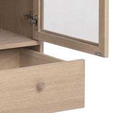 Load image into Gallery viewer, Aston Display Cabinet In White Oak With 2 Glass Doors, Shelves And Drawer 145x80x40 cm