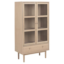 Load image into Gallery viewer, Aston Display Cabinet In White Oak With 2 Glass Doors, Shelves And Drawer 145x80x40 cm