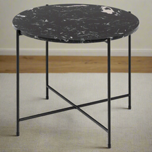 Load image into Gallery viewer, Avila Amour 52cm Round Side Table In Black Marble With A Metal Base