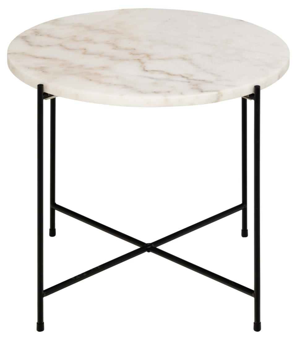 Avila Amour 52cm Round Side Table In White Marble With A Metal Base