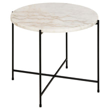 Load image into Gallery viewer, Avila Amour 52cm Round Side Table In White Marble With A Metal Base