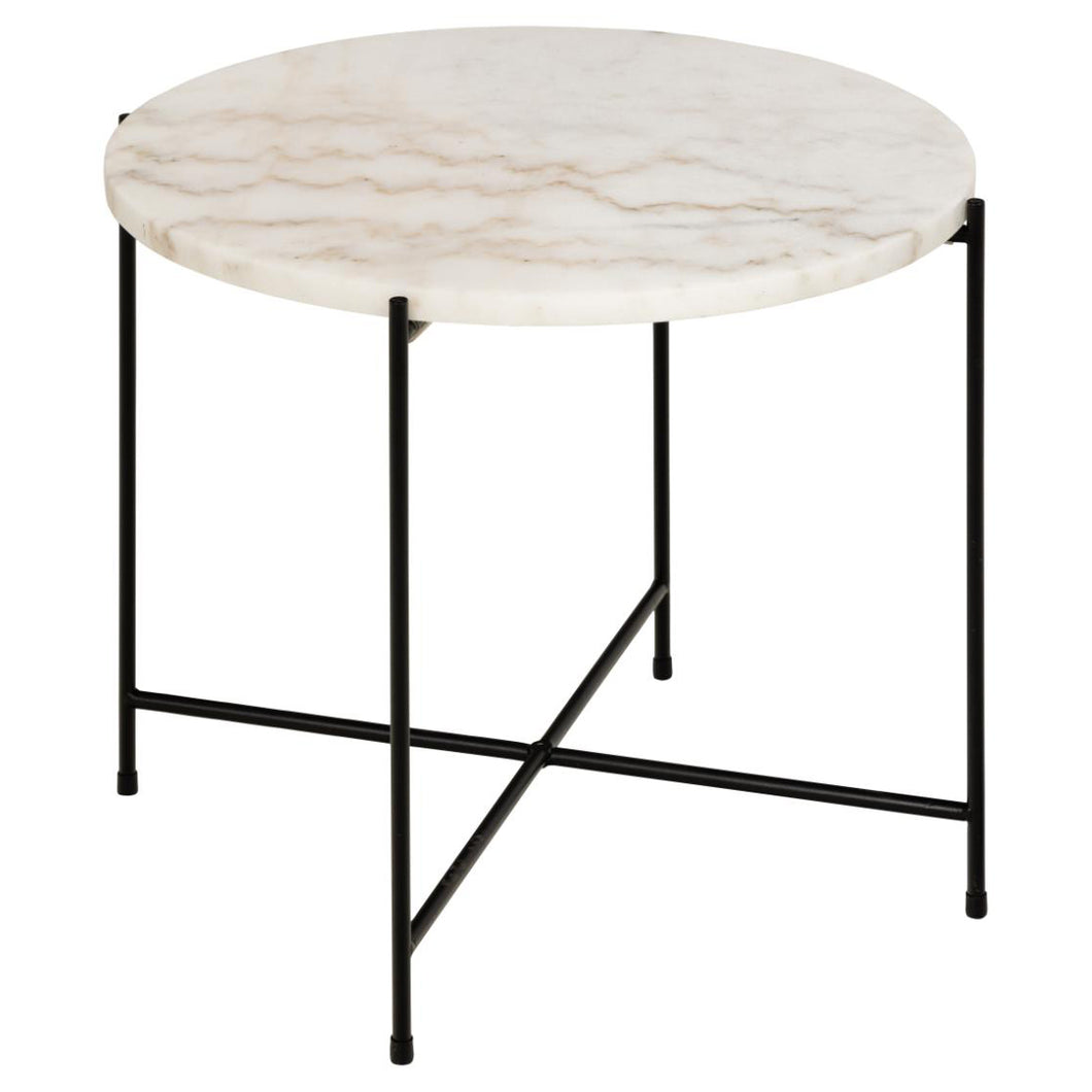 Avila Amour 52cm Round Side Table In White Marble With A Metal Base