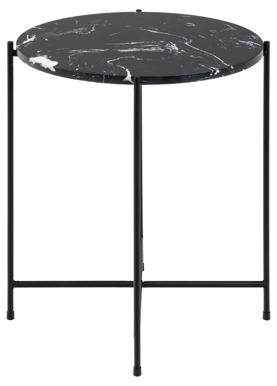 Avila Amour Round Side Table In Black Marble With A Metal Base 42cm