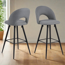 Load image into Gallery viewer, Ayla Designer Bar Stool In Light Grey Fabric And Metal Legs x 2 Barstools