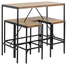 Load image into Gallery viewer, Bahamas Bar Table And Stool Set In Brown Oak With Black Metal Legs And Footrests 120x60x105 cm