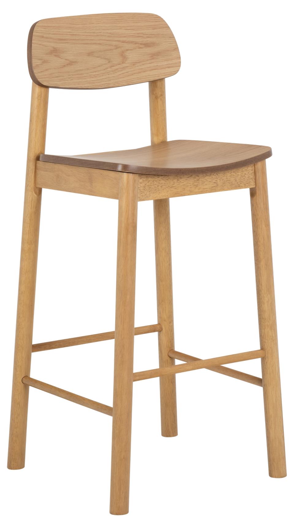 Barlow Oak Wood Bar Stool Set Of 2 With Comfort Curved Seat, Back and Foot Rest