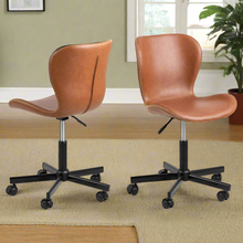 Load image into Gallery viewer, High Quality Batilda Office Desk Chair With Castors, Stitched Leather Look And Gas Lift, Retro Brandy Design