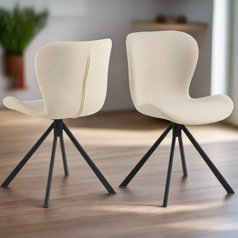 Batilda Comfort Cream Fabric Dining Chair With Metal Swivel Base, Set Of 2