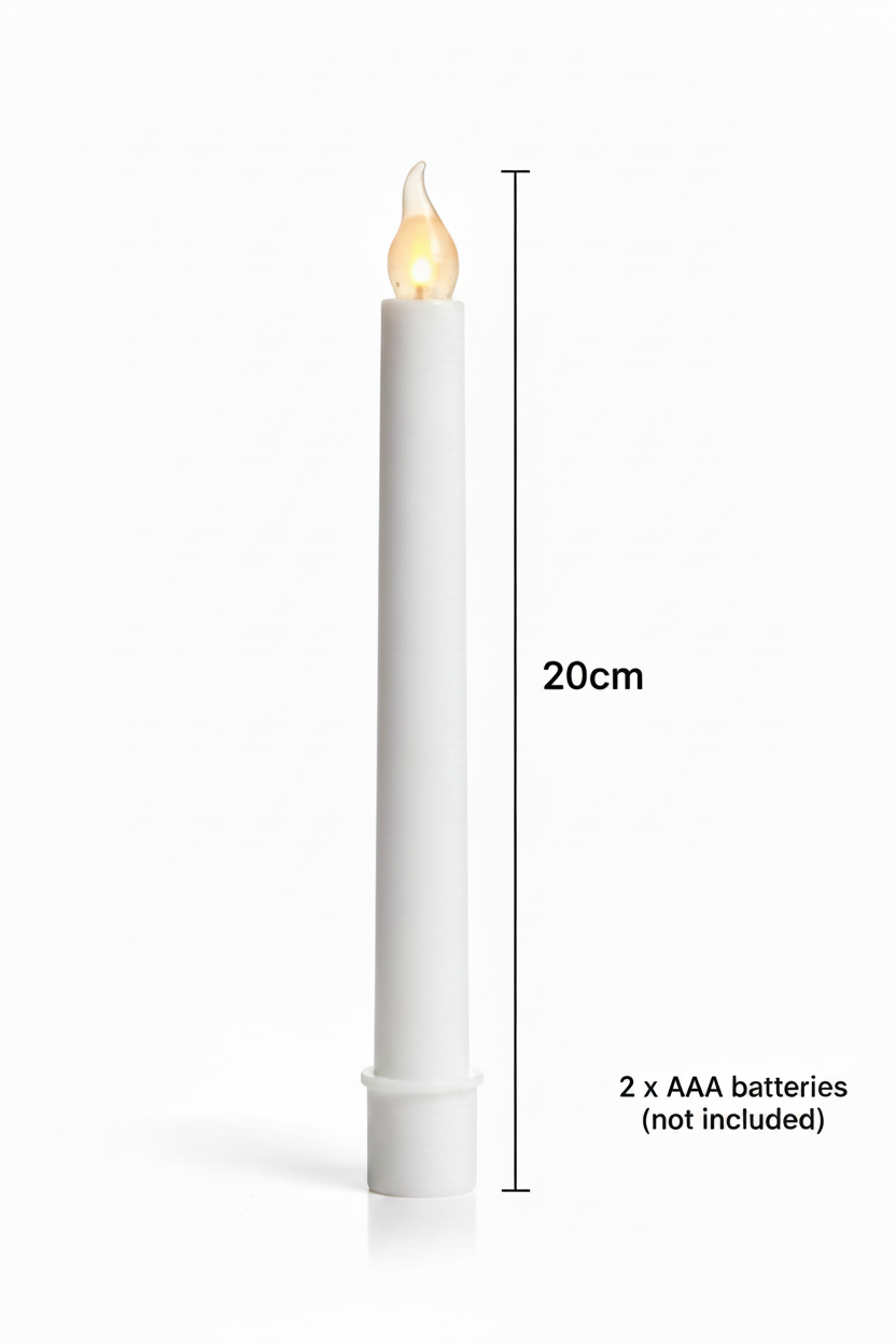 Taper Candle With Flickering Light, Battery Operated, Safe To Hold Christmas Or Halloween Lights