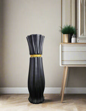 Load image into Gallery viewer, Large Black Ceramic Floor Standing Vase With Gold Stripe 60cm Home Decor