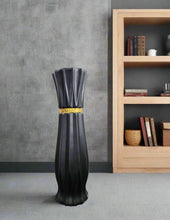 Load image into Gallery viewer, Large Black Ceramic Floor Standing Vase With Gold Stripe 60cm Home Decor