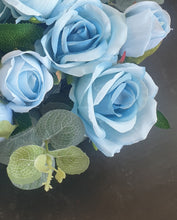 Load image into Gallery viewer, Memorial Grave Cemetery Pots With 12 Artificial Roses Eucalyptus Flower Heads Gift