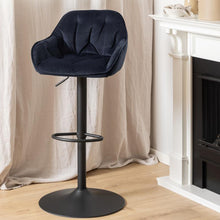 Load image into Gallery viewer, Brooke Fabric Bar Stool In Blue With Metal Legs, Set Of 2 Adjustable Bar stools