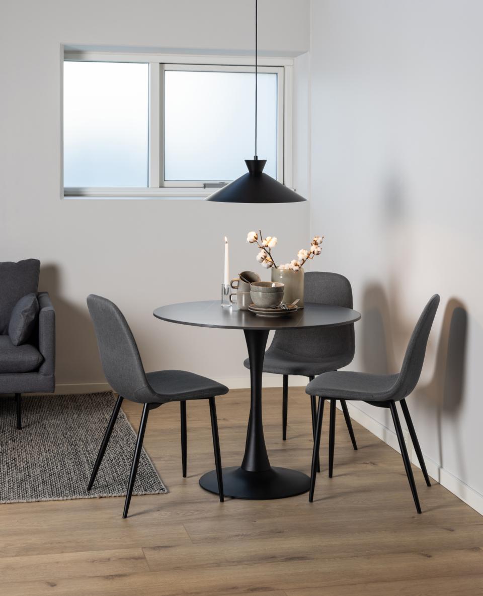 Celia Fabric Dining Chair In Dark Grey With Stylish Black Steel Legs , Set Of 4 Chairs