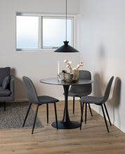 Load image into Gallery viewer, Celia Fabric Dining Chair In Dark Grey With Stylish Black Steel Legs , Set Of 4 Chairs
