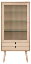Load image into Gallery viewer, Wooden cabinet with glass shelves on a white background