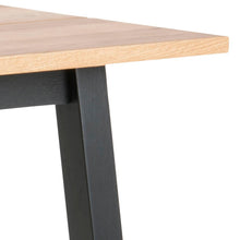 Load image into Gallery viewer, Chara Bar Table In Brown Wild Oak With Black Legs And Metal Footrest 117x58x105 cm