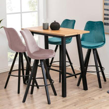 Load image into Gallery viewer, Chara Bar Table In Brown Wild Oak With Black Legs And Metal Footrest 117x58x105 cm