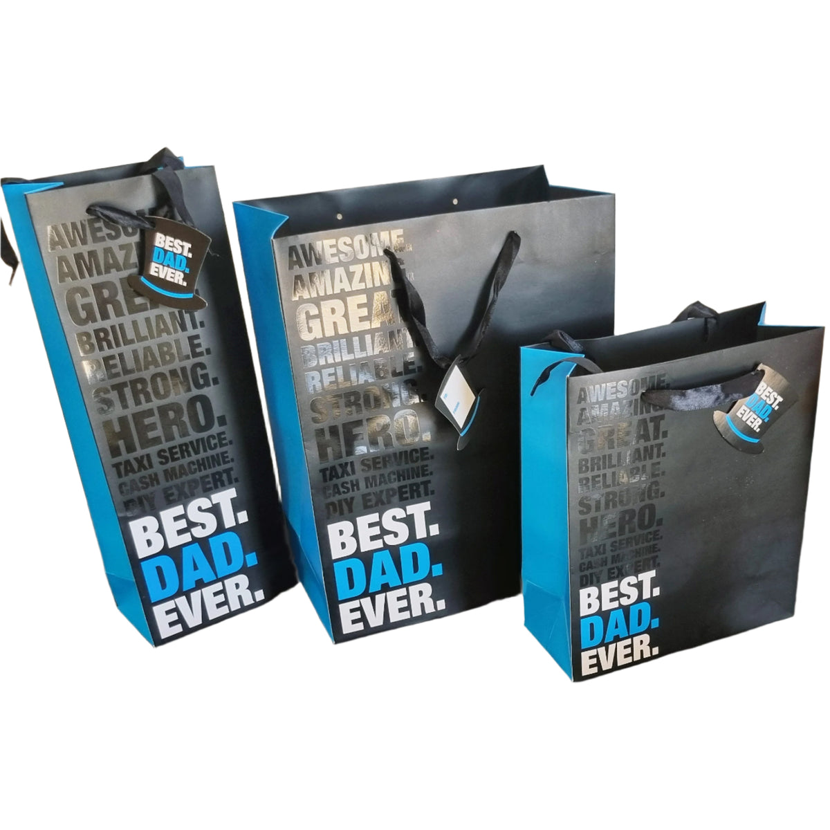 Best Dad Ever Luxury Range of Gift Bags - 3 Sizes - Fathers Day or Birthday Gift Wrap