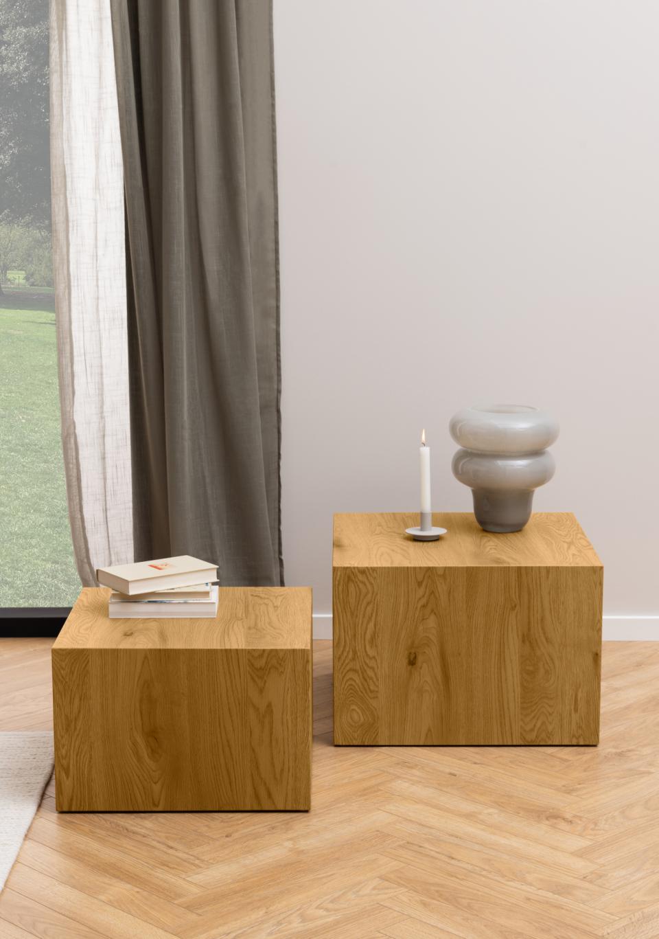 Dice Double Designer Coffee Table Set In Wild Oak 2 Pieces 58cm