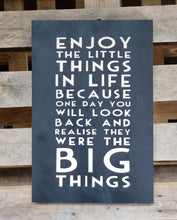 Load image into Gallery viewer, Wooden Home Gift Sign With Special Positive Message, Enjoy The Little Things In Life 45x30cm