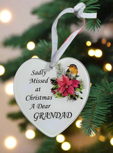 Load image into Gallery viewer, Grandad Glass Hanging Heart In Loving Memory Christmas Memorial Robin And Poinsettia
