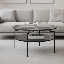 Load image into Gallery viewer, Goldington Coffee Table Round With Black Marble Top, Black Shelf And Metal Base 80cm