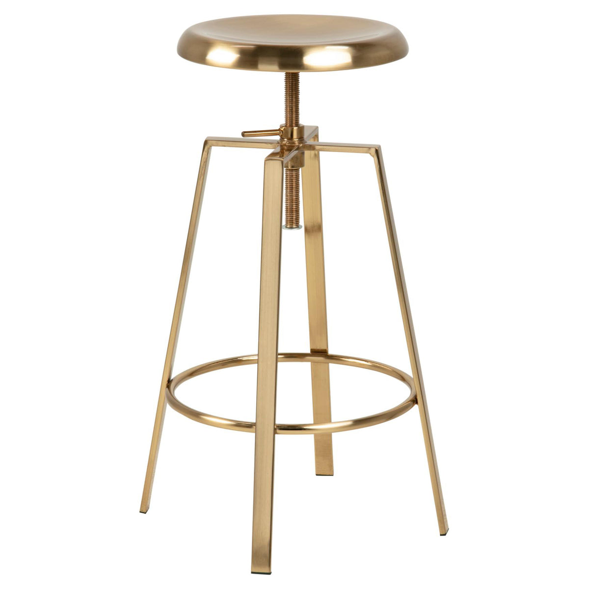 Golden Goose Designer Bar Stool Adjustable Height In Gold Brushed Steel